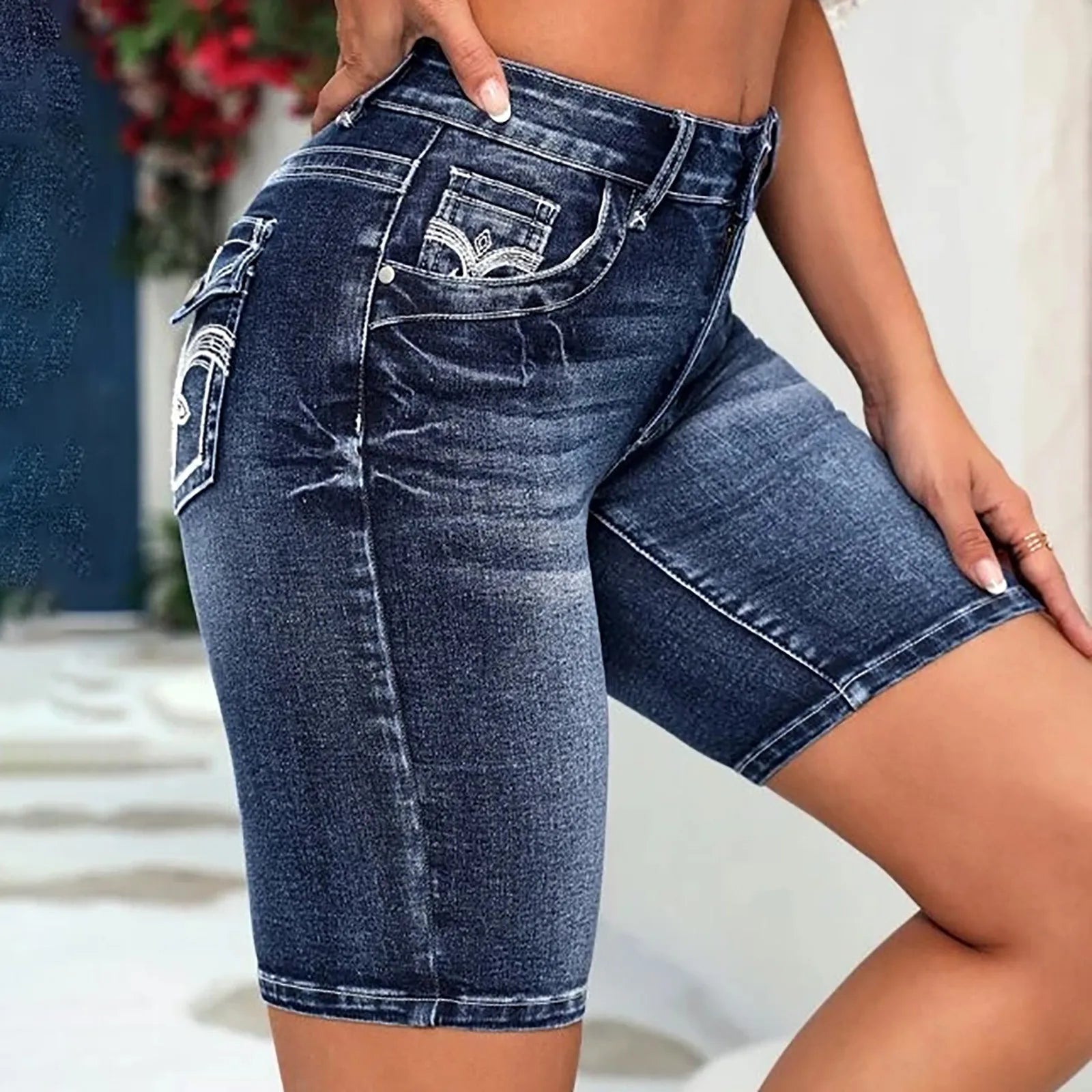 High Waist Denim Shorts for Women - Summer Stretch Casual Jeans