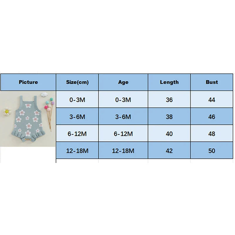 Baby Girls Summer Sleeveless Tank Strap Bubble Romper Knitted Floral Flower Print Bodysuit