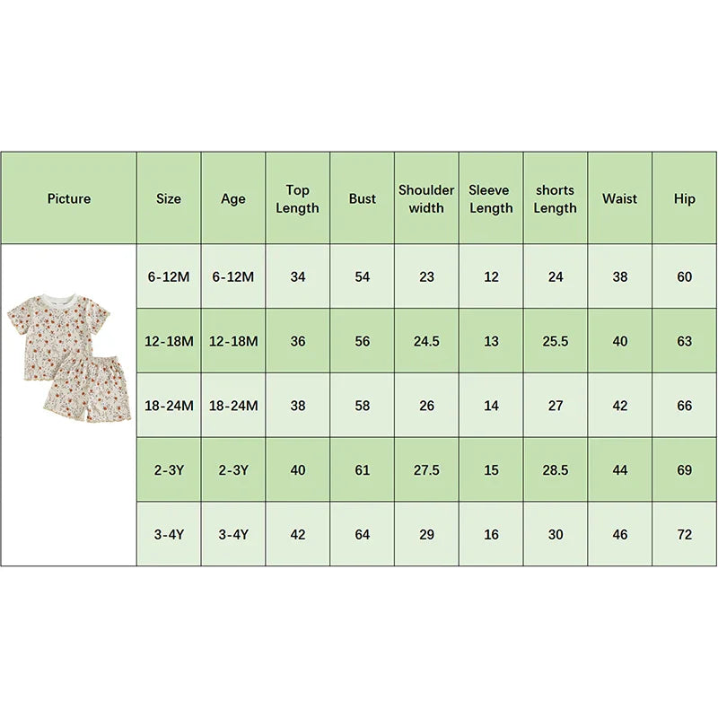 Baby Toddler Girls 2Pcs Set Floral Print Lettuce Trim Short Sleeve T-shirt Top Elastic Waist Shorts Summer Clothes Outfit