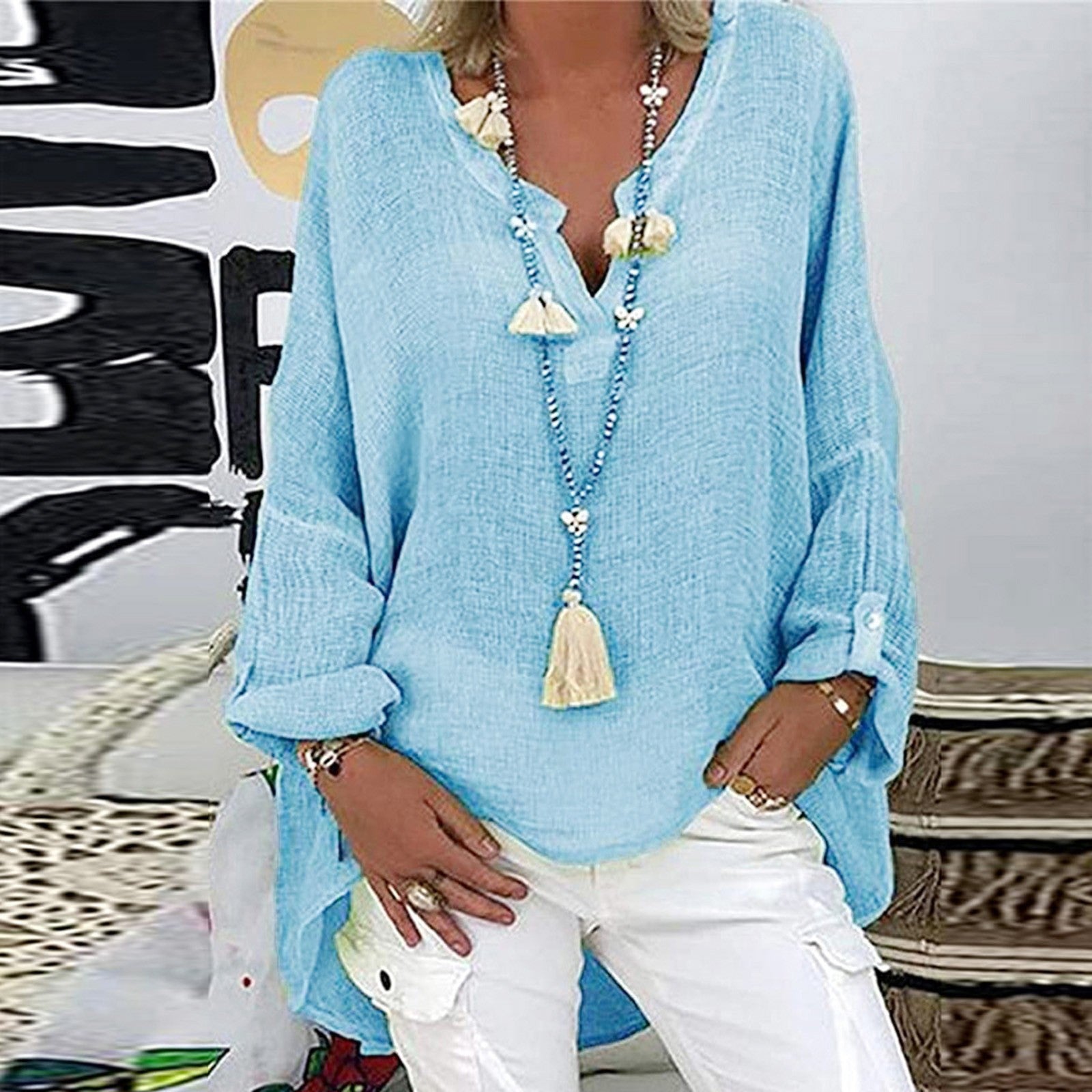Plus Size Women's Top Summer V Neck Solid Casual Short Sleeve Blouse