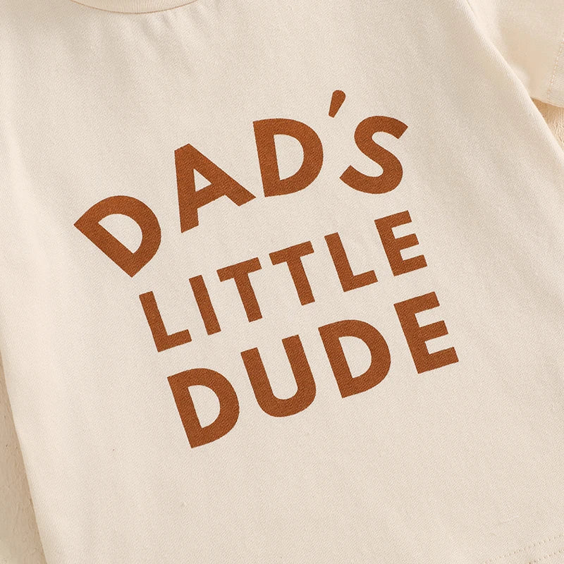 Baby Toddler Boys 2Pcs Dad's Little Dude Summer Outfit Letter Print Short Sleeve T-Shirt Top and Elastic Checkered Print Shorts Set