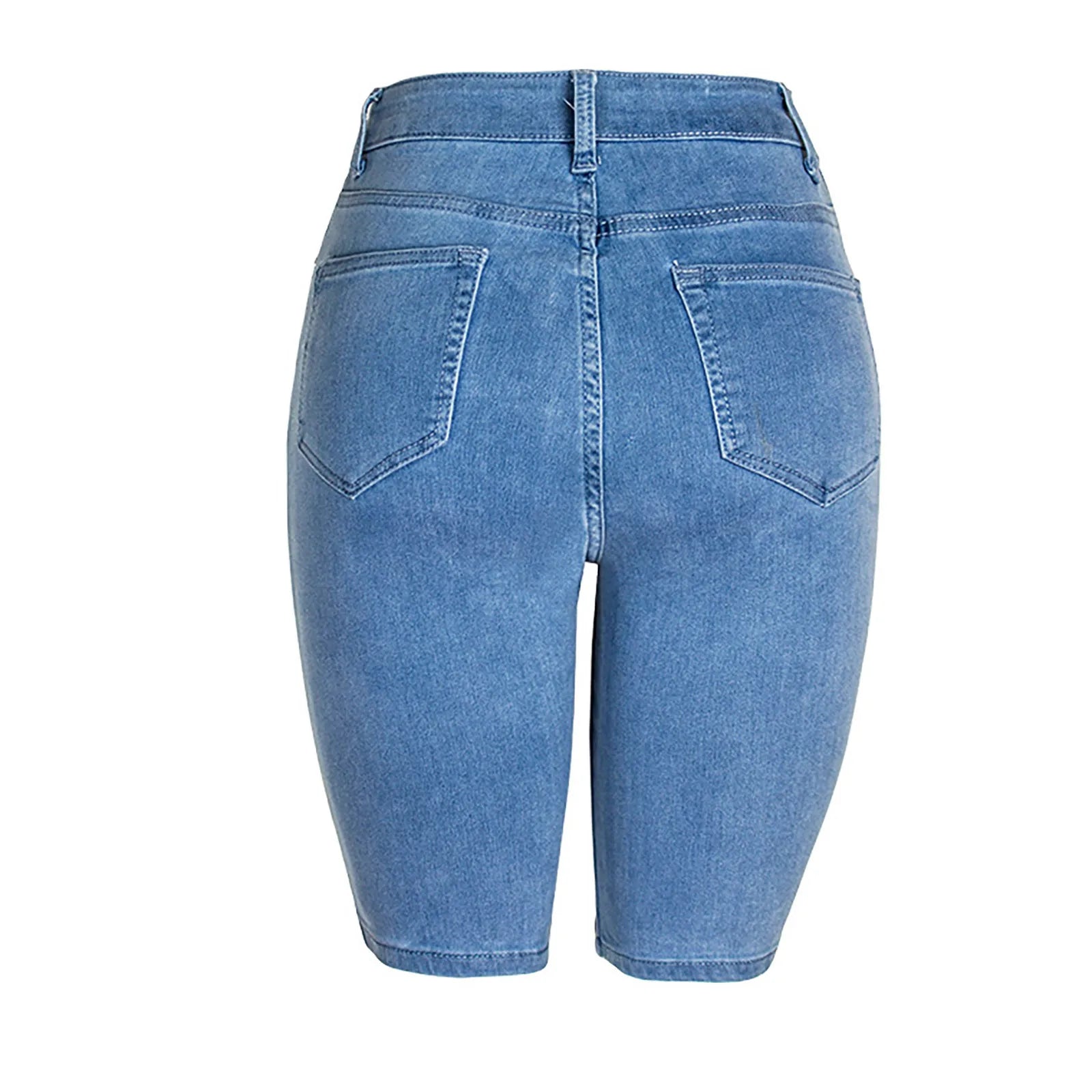 Casual Retro Black High Waist Denim Shorts for Women - Knee-long Summer Shorts