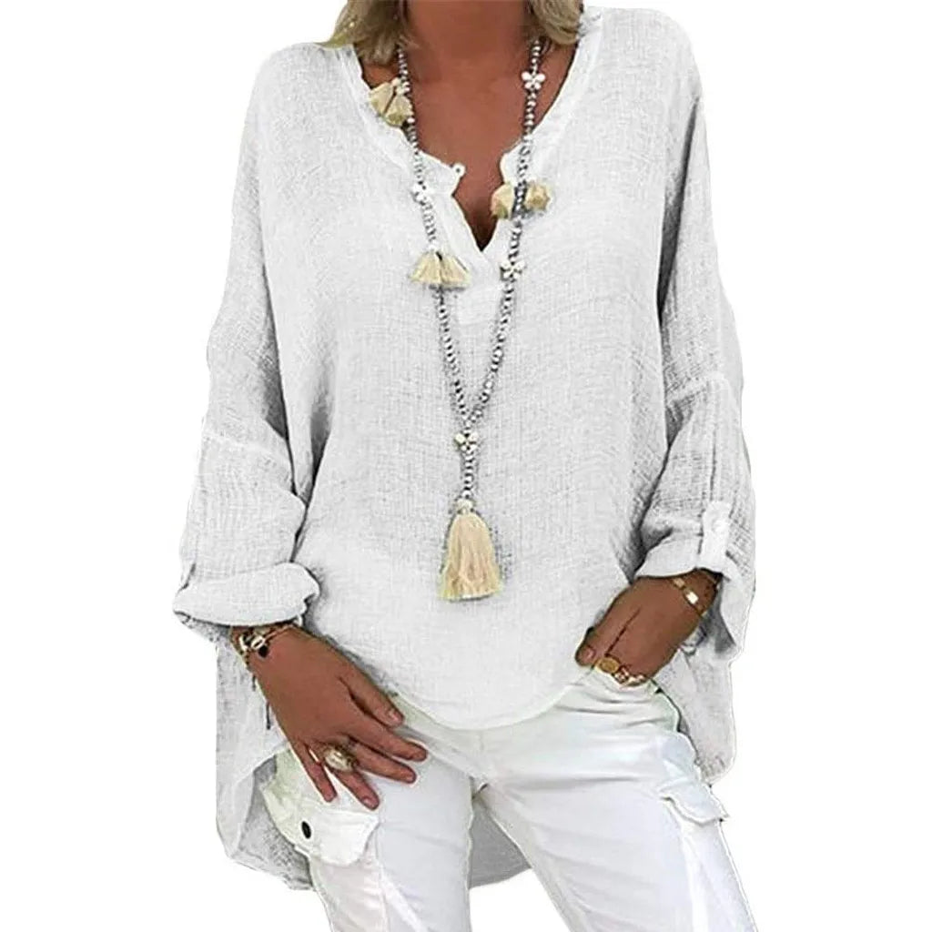 Plus Size Women's Top Summer V Neck Solid Casual Short Sleeve Blouse