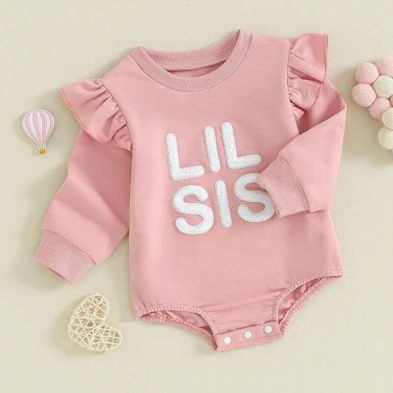 Baby Toddler Kids Girls Sister Matching Big Sis Shirt/Lil Sis Ruffle Sleeve Long Sleeve Romper Crewneck Top