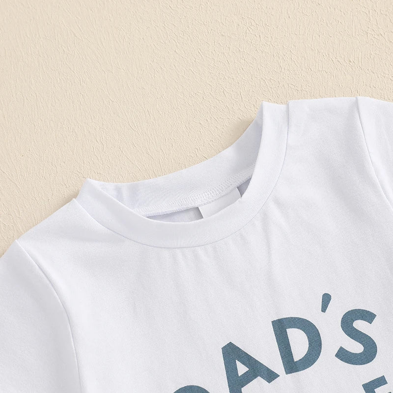 Baby Toddler Boys 2Pcs Dad's Little Dude Summer Outfit Letter Print Short Sleeve T-Shirt Top and Elastic Checkered Print Shorts Set