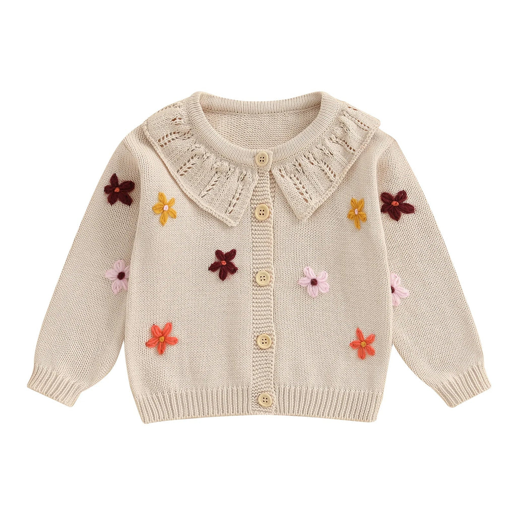 Baby Toddler Girls Cardigan Sweater 3D Flower Design Button Down Long Sleeve Knitted Top