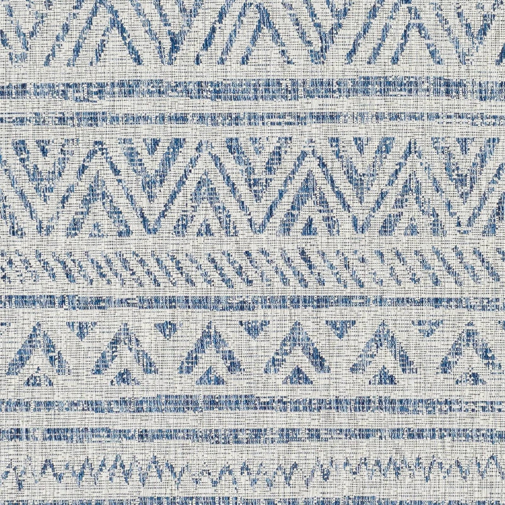 6.5 ft. x 9 ft. Blue Grey Chevron Coastal Boho Style Indoor Outdoor Area Rug