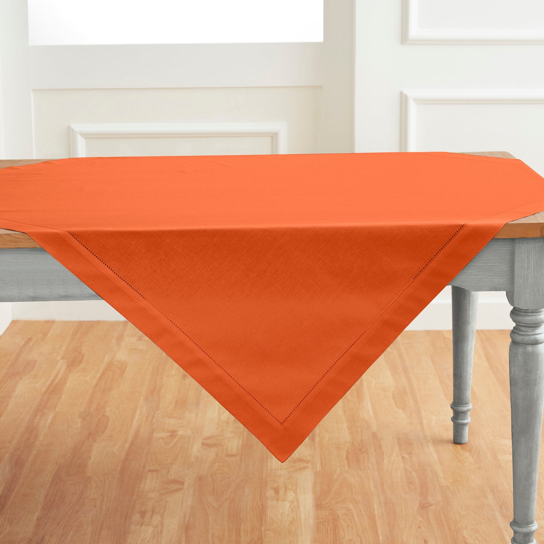 Cotton Linen Hemstitch Table Throw