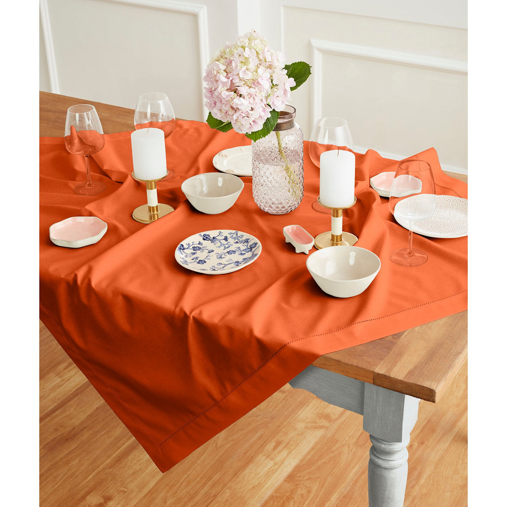 Cotton Linen Hemstitch Table Throw