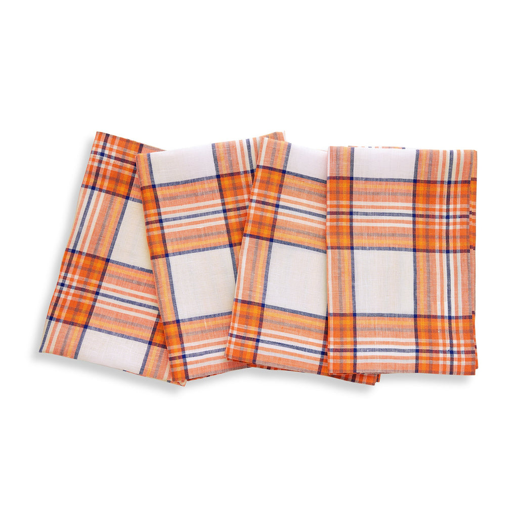 Orange Plaid Napkins, Set of 4