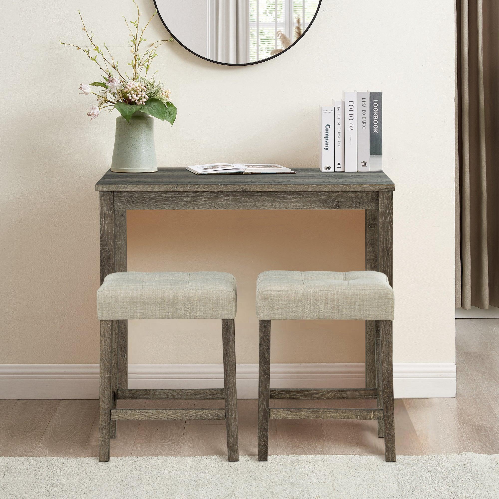 1 Traditional Breakfast Dining Table Set with 2 Stools for Apartment