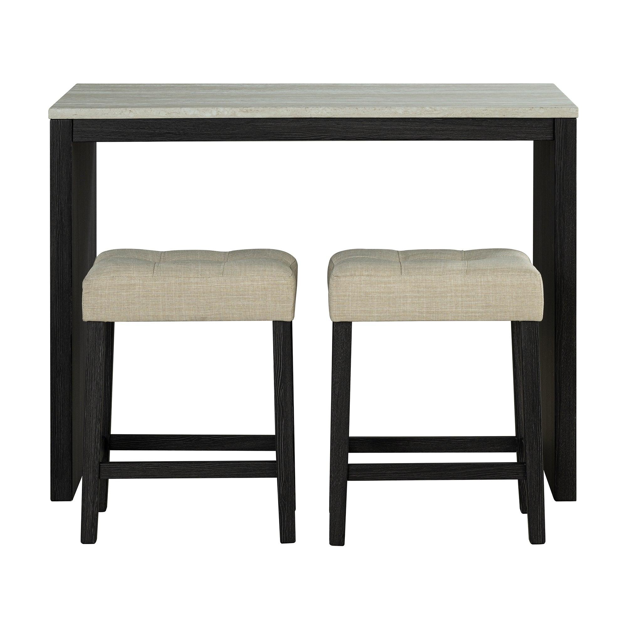 48" Modern Breakfast 1 Dining Table Set with 2 Stools for Apartment, Travertine Table Top