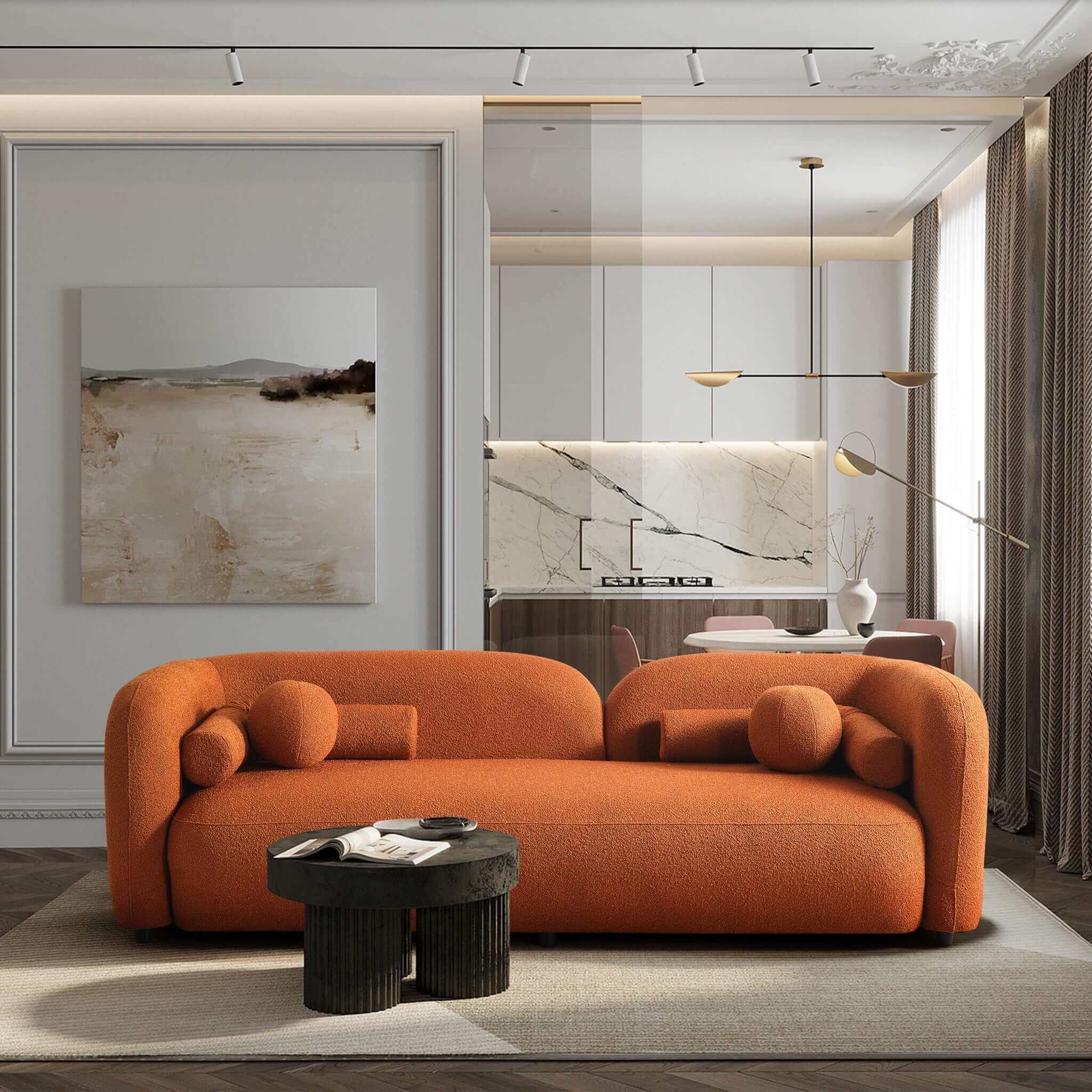 Donna Burnt Orange Japandi Style Boucle Sofa – Designer Sofa – Curated