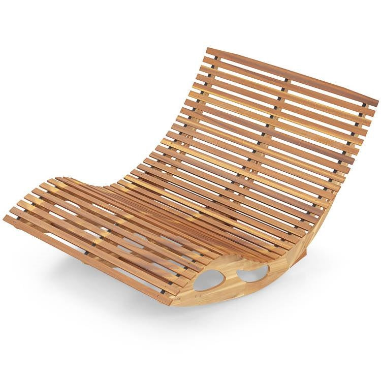2-Seater Adirondack Slatted Acacia Patio Dual Rocker Sunbed Wood Lounger