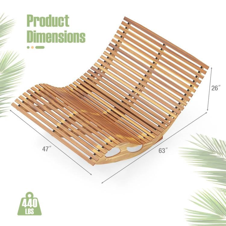 2-Seater Adirondack Slatted Acacia Patio Dual Rocker Sunbed Wood Lounger