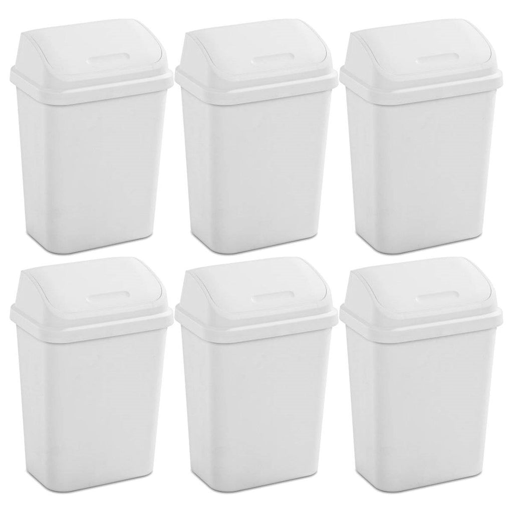 Set of 6 - White 7.8 Gallon Swing Top Kitchen Wastebasket Trash Can