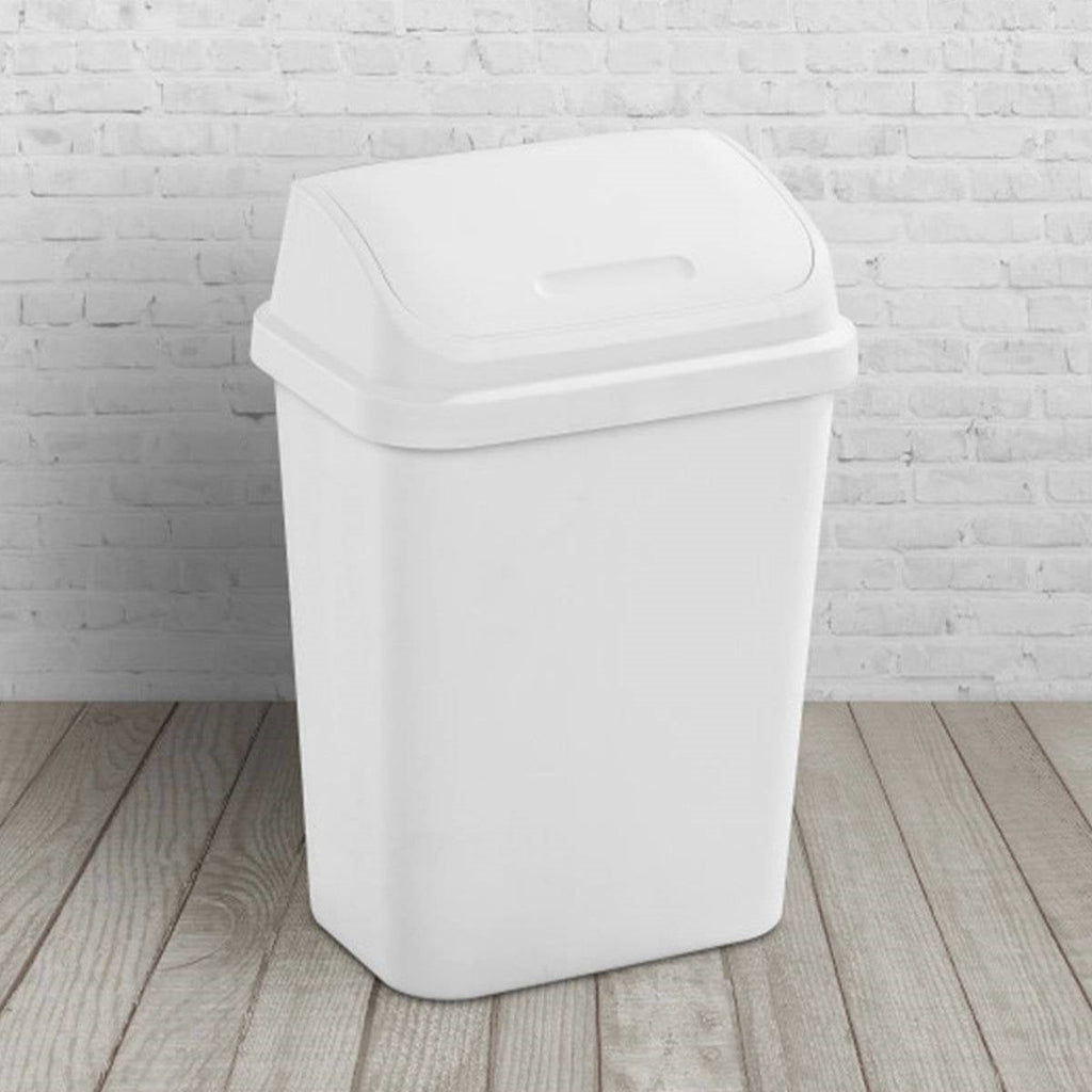 Set of 6 - White 7.8 Gallon Swing Top Kitchen Wastebasket Trash Can