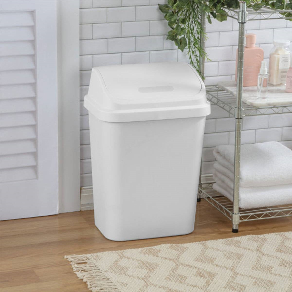 Set of 6 - White 7.8 Gallon Swing Top Kitchen Wastebasket Trash Can