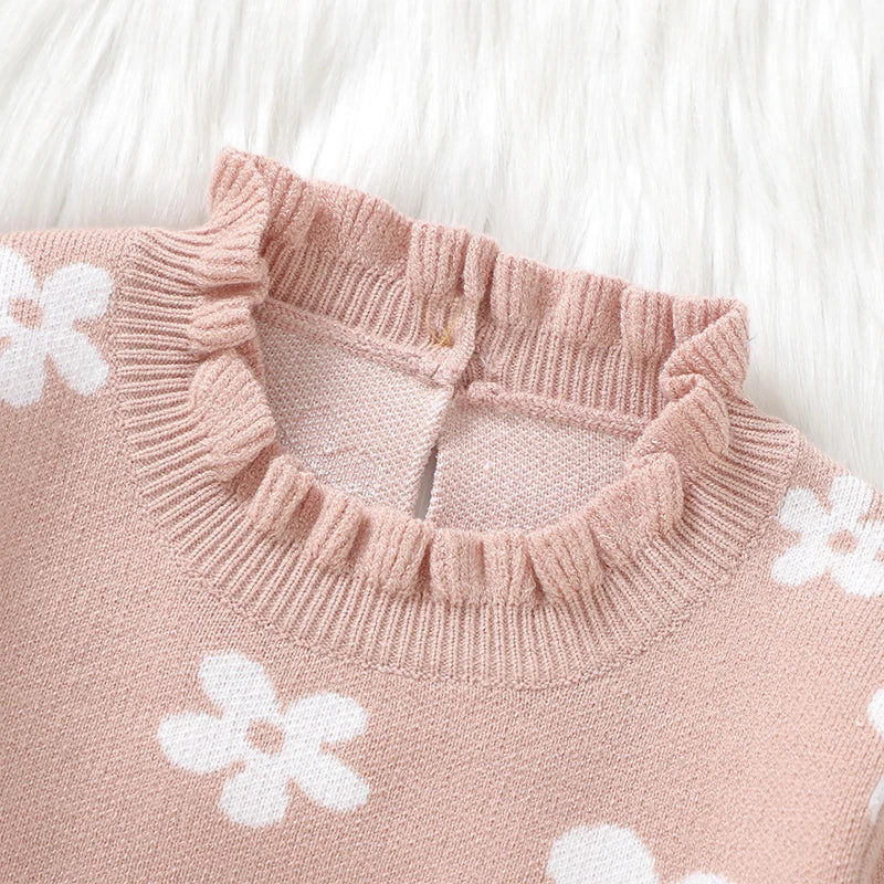 Baby Toddler Girl Long Sleeve Flower Floral Print Ruffle Sweater A-Line Dress