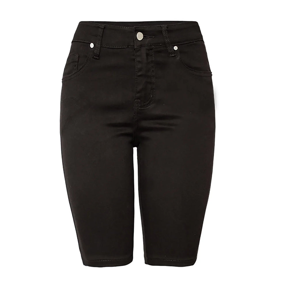 Casual Retro Black High Waist Denim Shorts for Women - Knee-long Summer Shorts