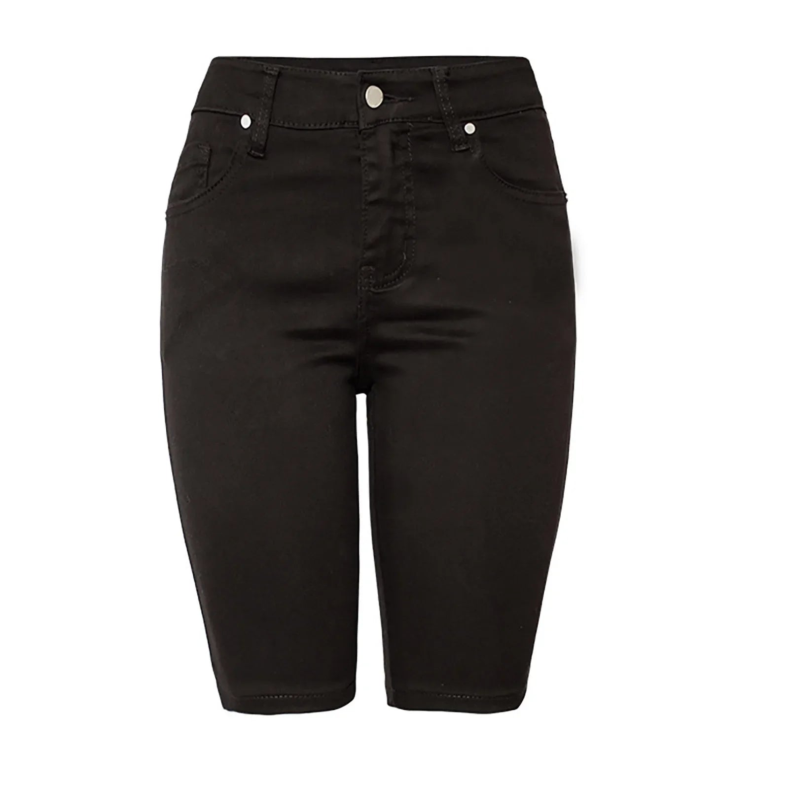 Casual Retro Black High Waist Denim Shorts for Women - Knee-long Summer Shorts