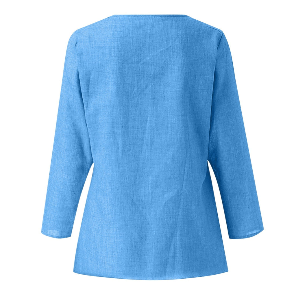 Vintage Cotton Linen Blouse Loose Blouses Summer Shirts Casual Long Sleeve Round Neck Solid Shirt