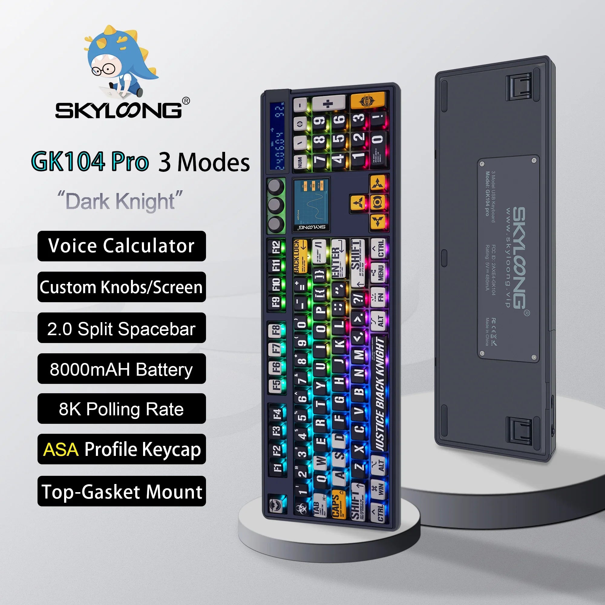 Wireless Mechanical Keyboard with 3.0 Screen 3 Knobs Hot-Swappable Silent Switch PBT keycaps