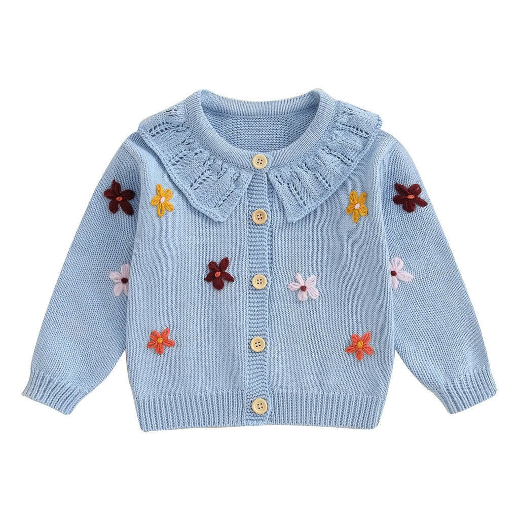 Baby Toddler Girls Cardigan Sweater 3D Flower Design Button Down Long Sleeve Knitted Top