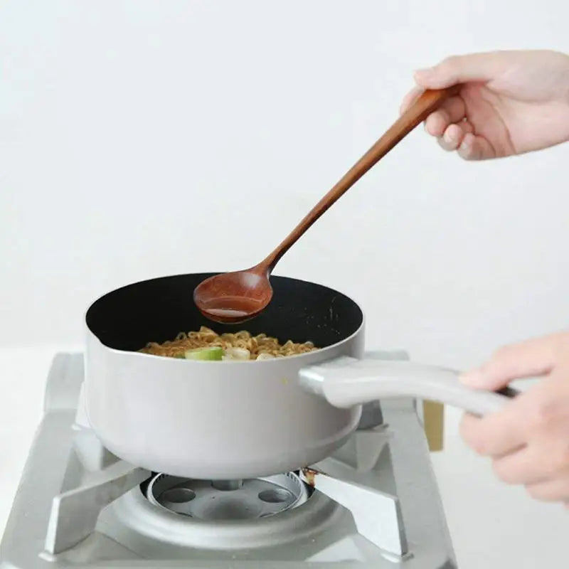 Korean Style 5 Pcs Long Spoons Wooden 10.9 inches 100% Natural Wood  Handle Round  for Soup Cooking Mixing Stirrer