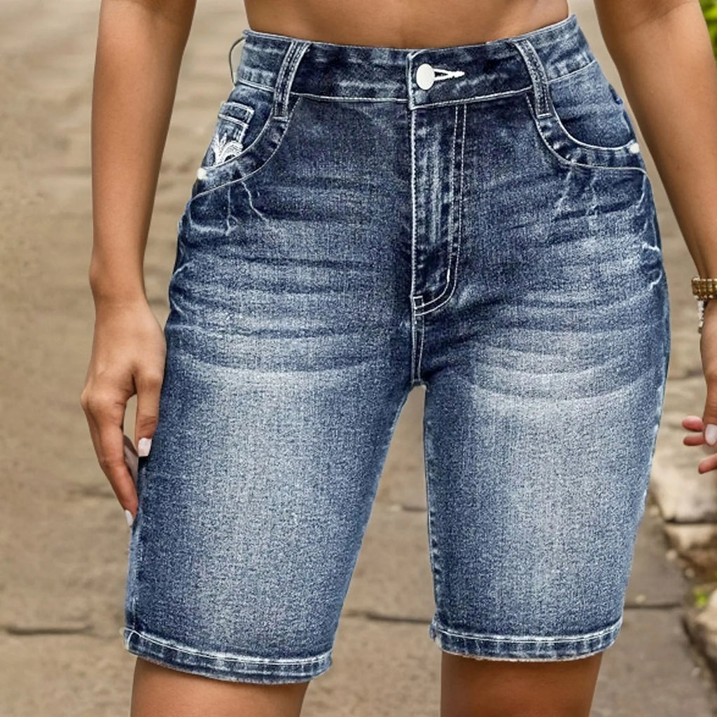High Waist Denim Shorts for Women - Summer Stretch Casual Jeans