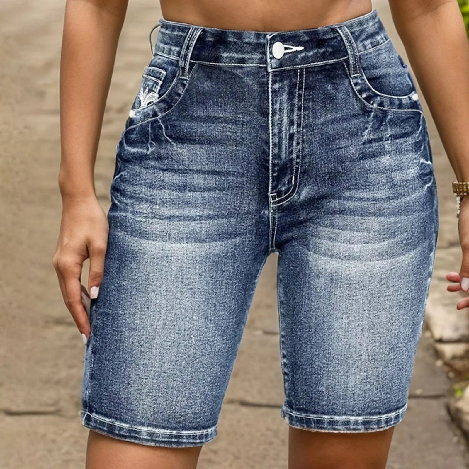 High Waist Denim Shorts for Women - Summer Stretch Casual Jeans
