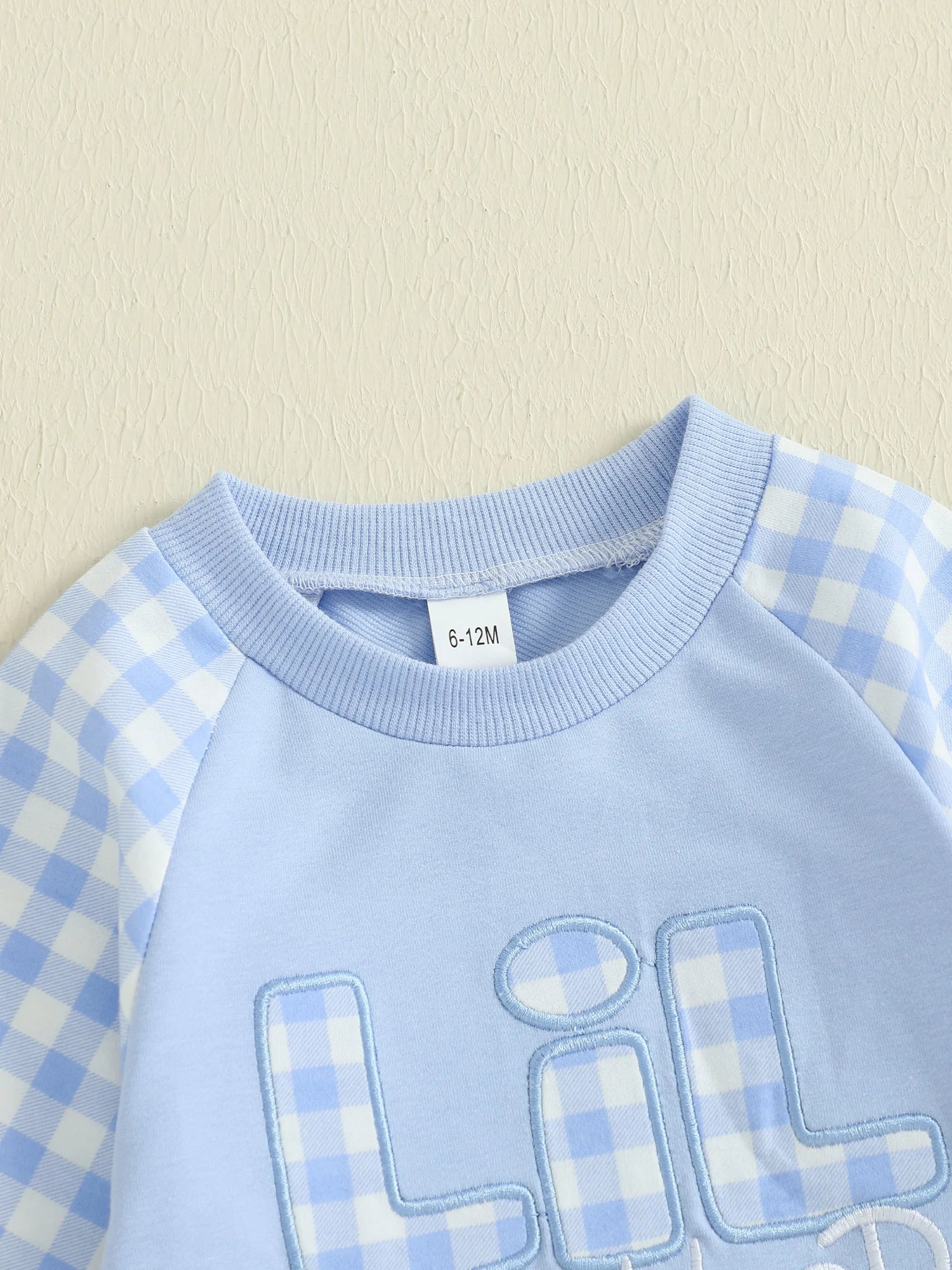 Baby Toddler Boy Lil Brother Fall Romper Plaid Print Letter Embroidery Long Sleeve Round Neck Full Length Jumpsuit