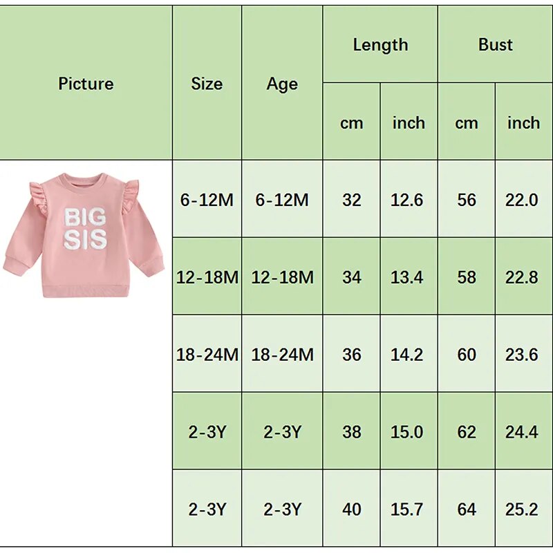 Baby Toddler Kids Girls Sister Matching Big Sis Shirt/Lil Sis Ruffle Sleeve Long Sleeve Romper Crewneck Top