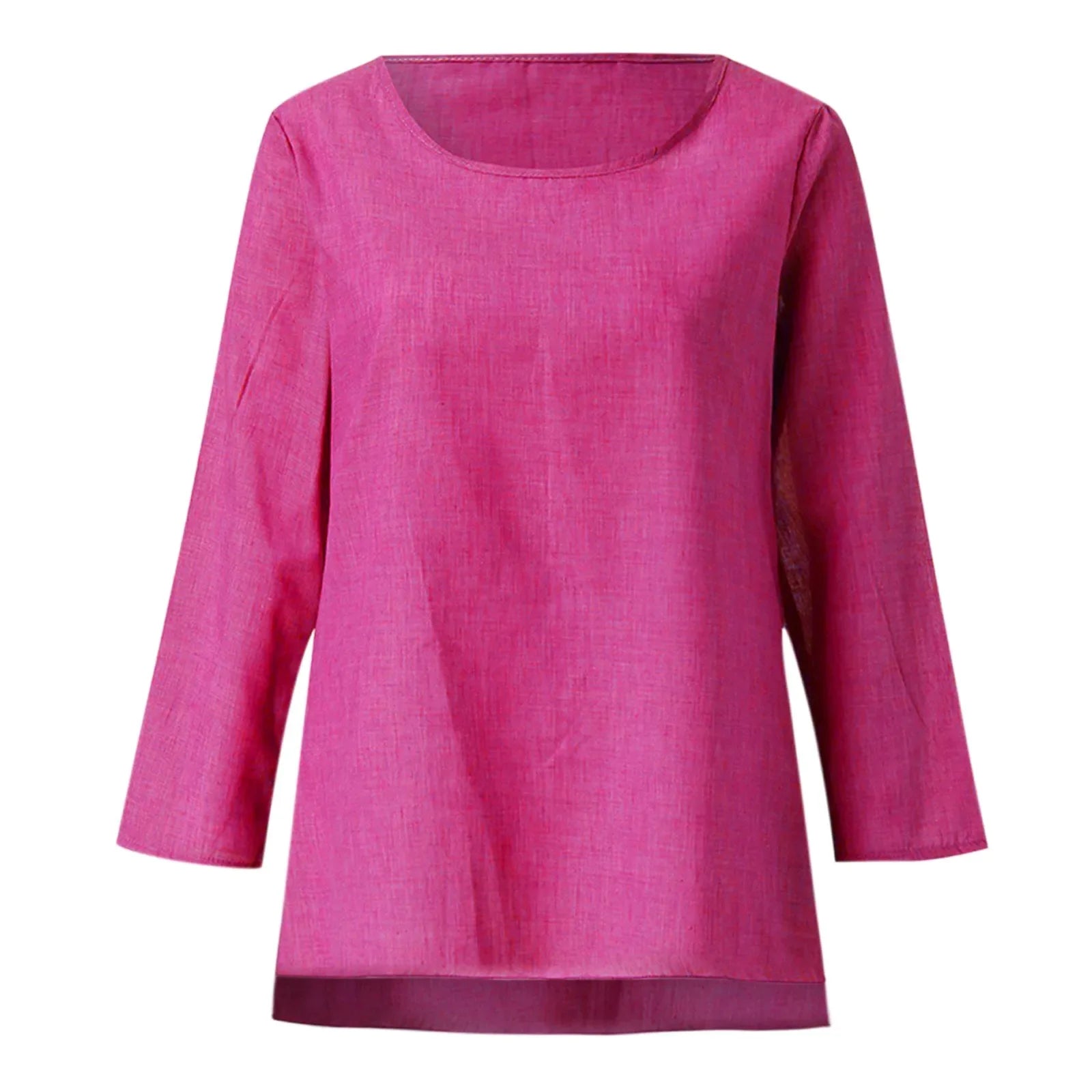 Vintage Cotton Linen Blouse Loose Blouses Summer Shirts Casual Long Sleeve Round Neck Solid Shirt