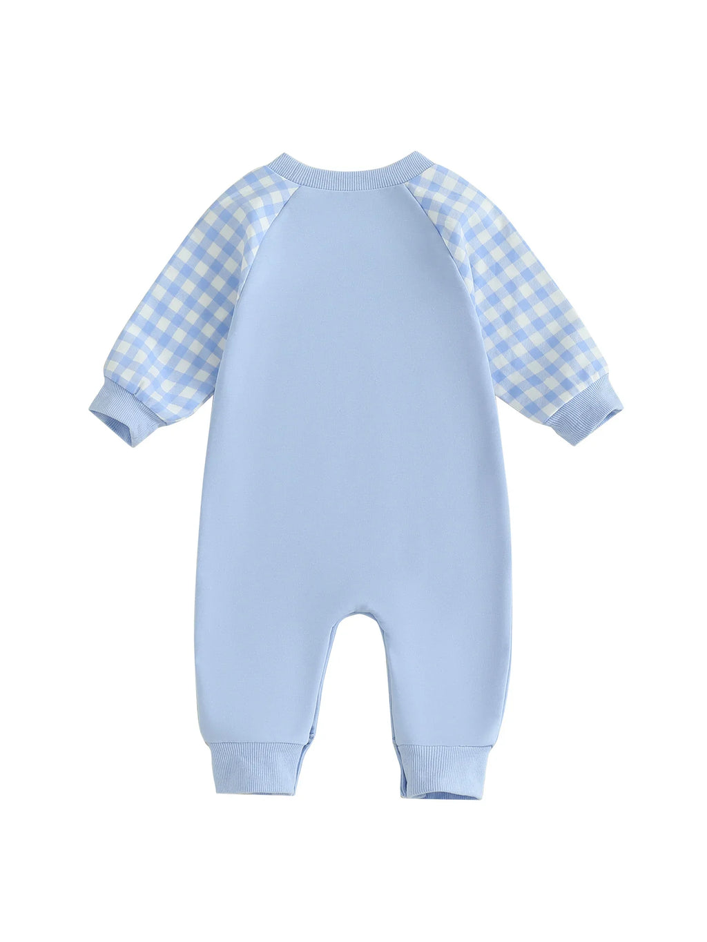 Baby Toddler Boy Lil Brother Fall Romper Plaid Print Letter Embroidery Long Sleeve Round Neck Full Length Jumpsuit