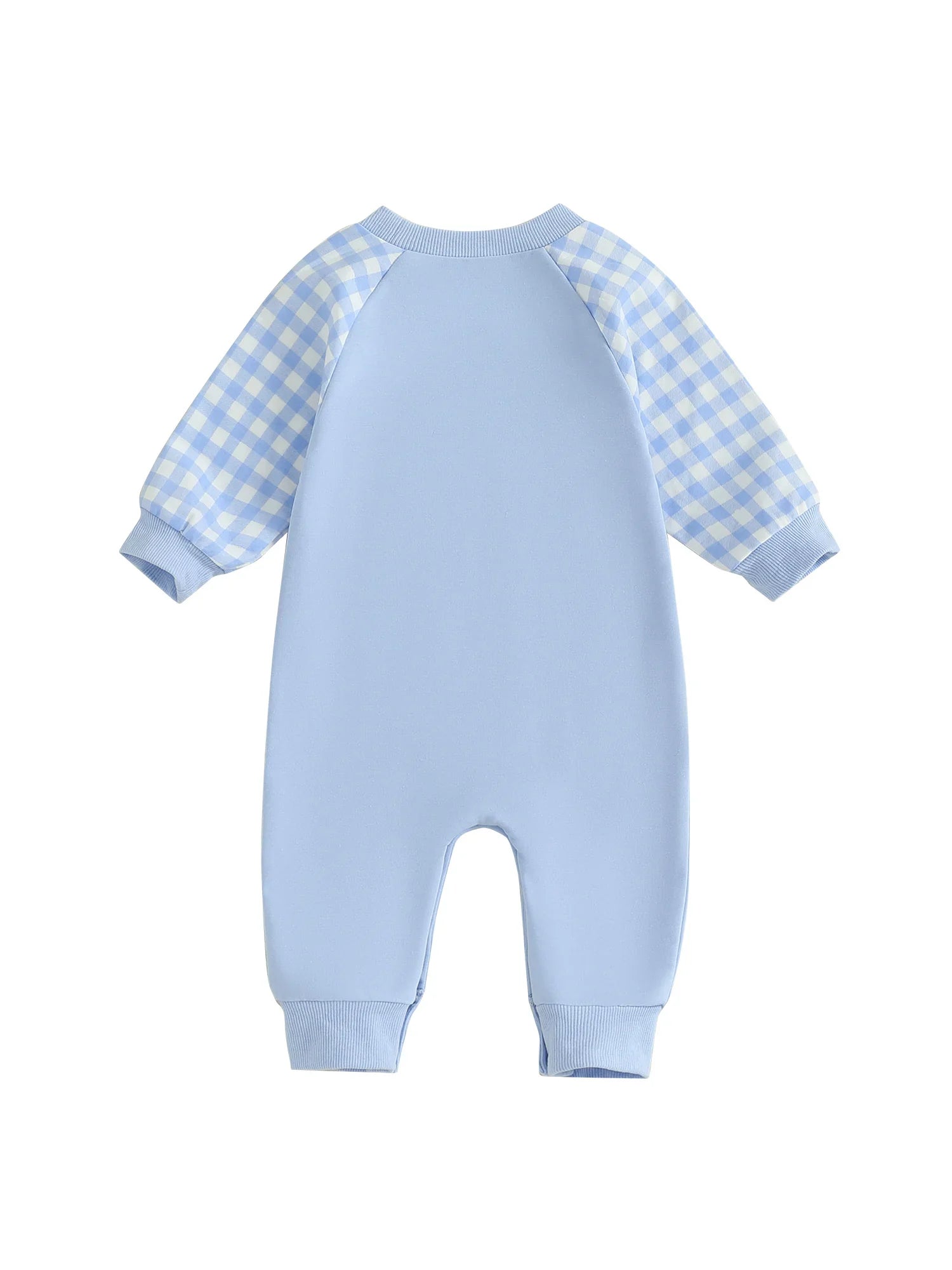 Baby Toddler Boy Lil Brother Fall Romper Plaid Print Letter Embroidery Long Sleeve Round Neck Full Length Jumpsuit