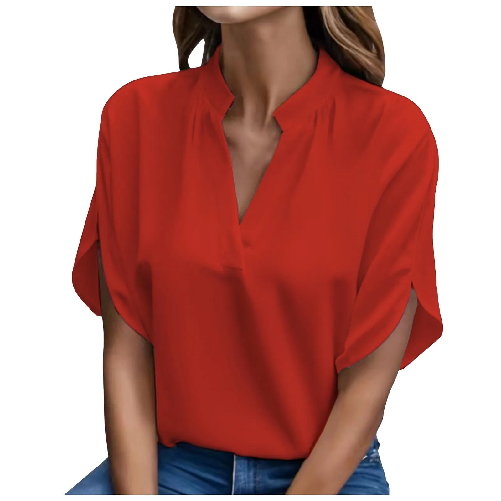 Elegant Solid Chiffon Women's Blouse Casual 3/4 Sleeve Shirt