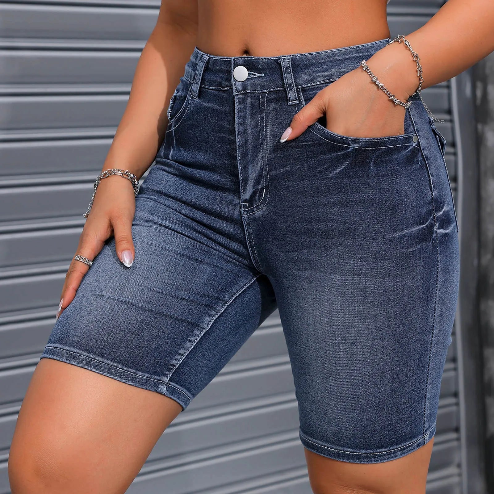 High Waist Denim Shorts for Women - Summer Stretch Casual Jeans