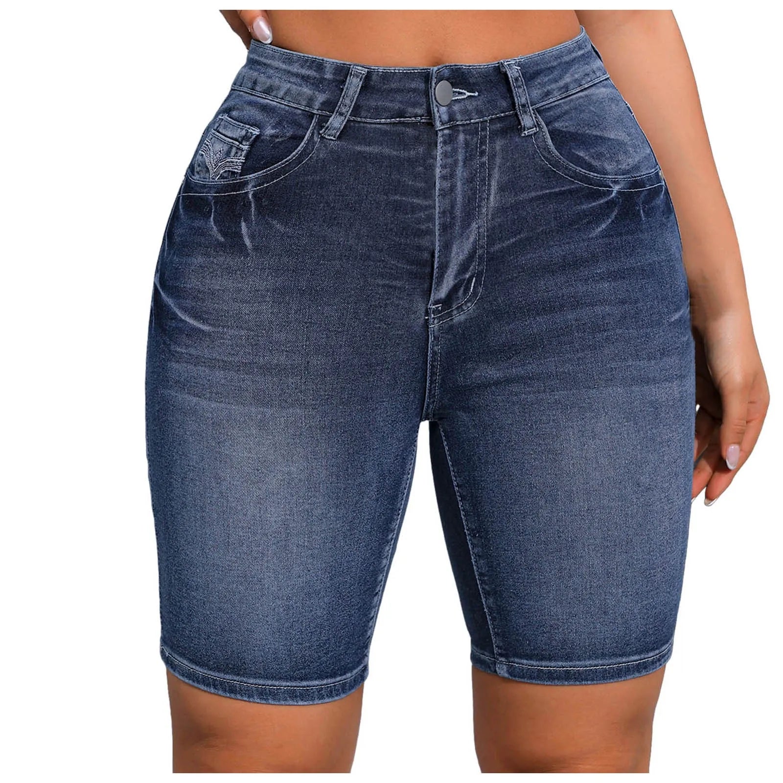 High Waist Denim Shorts for Women - Summer Stretch Casual Jeans