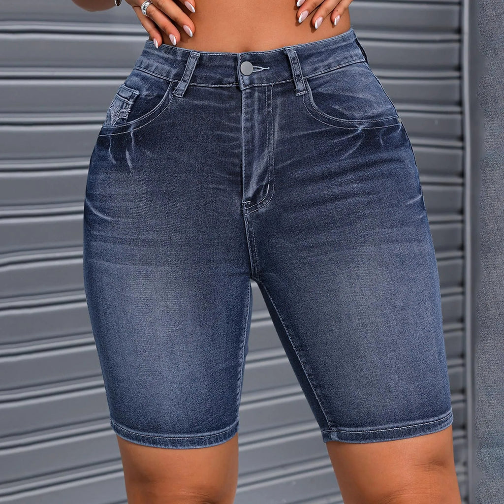 High Waist Denim Shorts for Women - Summer Stretch Casual Jeans