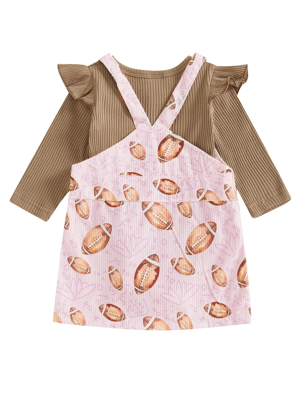 Baby Toddler Girls 2Pcs Fall Outfit Long Sleeve Romper + Football Print Overall Dress Set Clothes