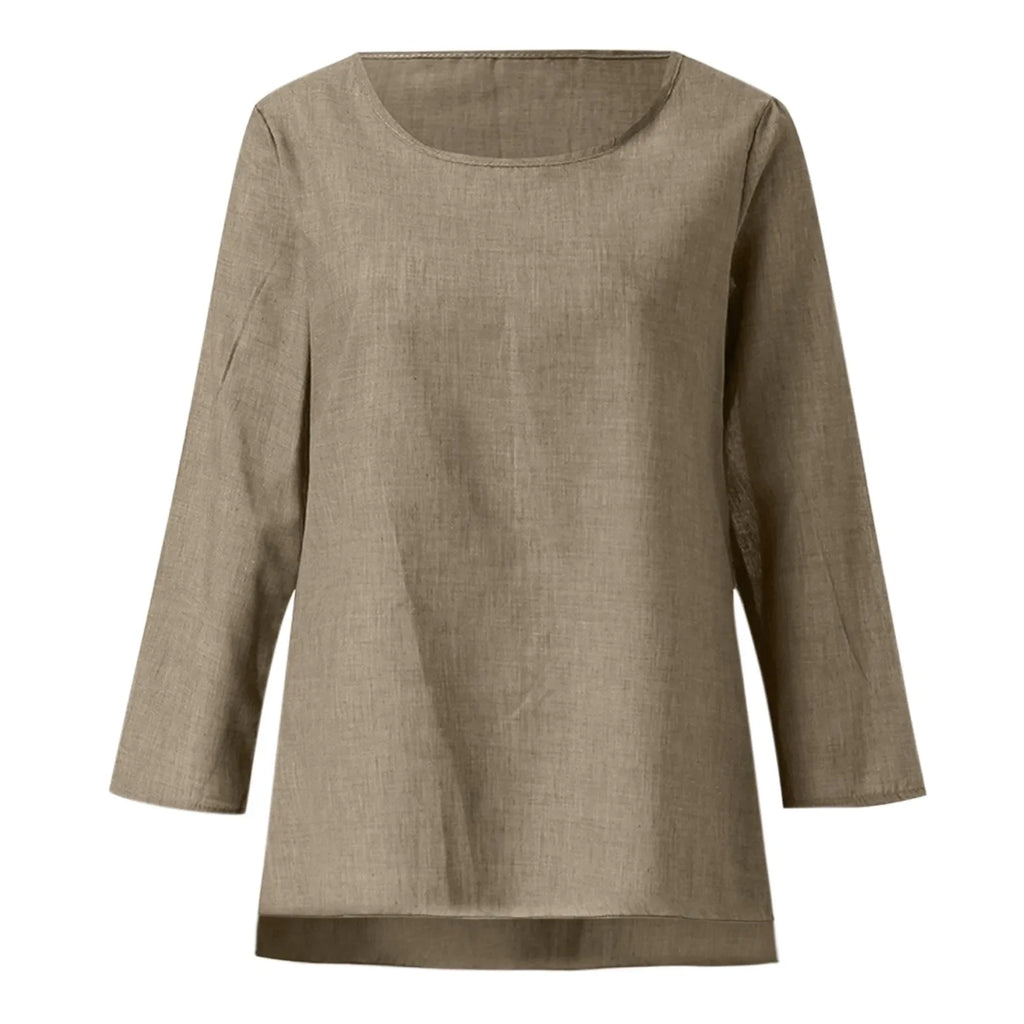 Vintage Cotton Linen Blouse Loose Blouses Summer Shirts Casual Long Sleeve Round Neck Solid Shirt