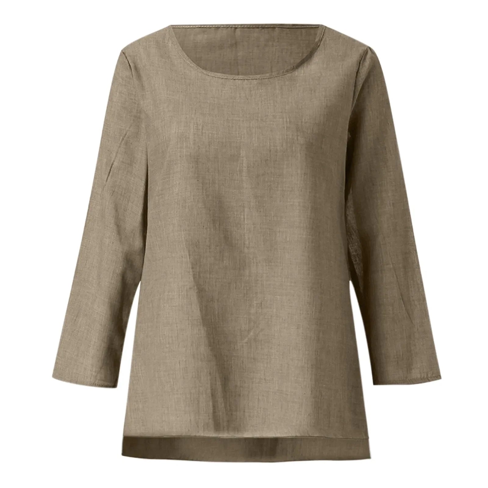 Vintage Cotton Linen Blouse Loose Blouses Summer Shirts Casual Long Sleeve Round Neck Solid Shirt