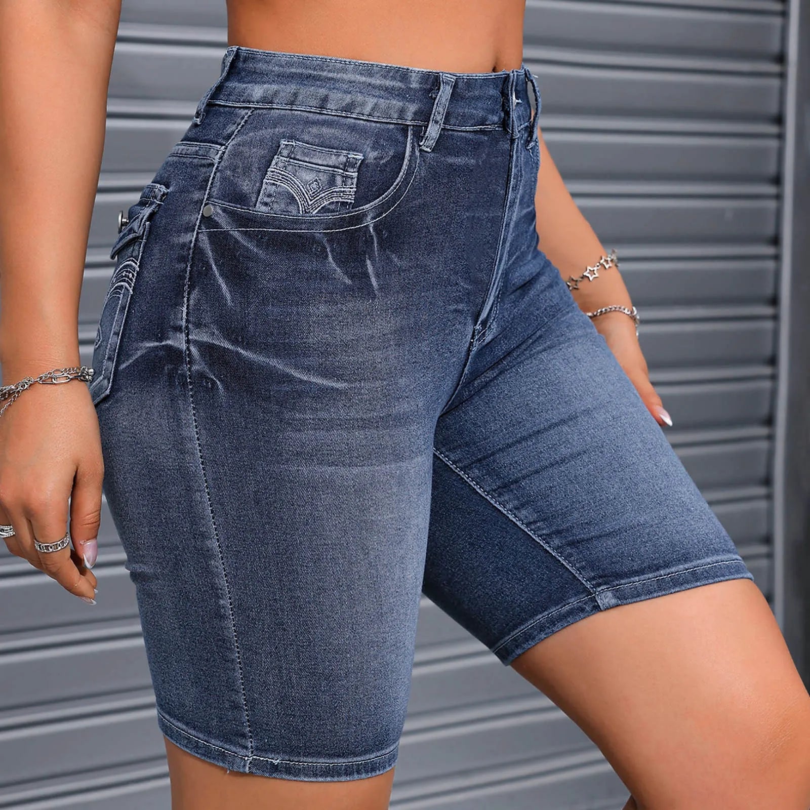 High Waist Denim Shorts for Women - Summer Stretch Casual Jeans