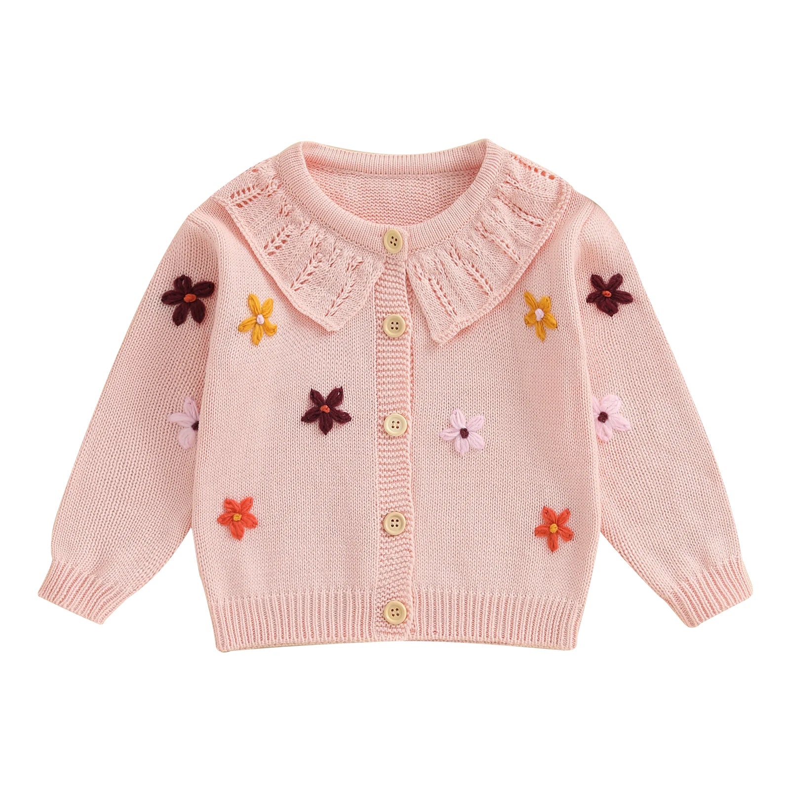 Baby Toddler Girls Cardigan Sweater 3D Flower Design Button Down Long Sleeve Knitted Top
