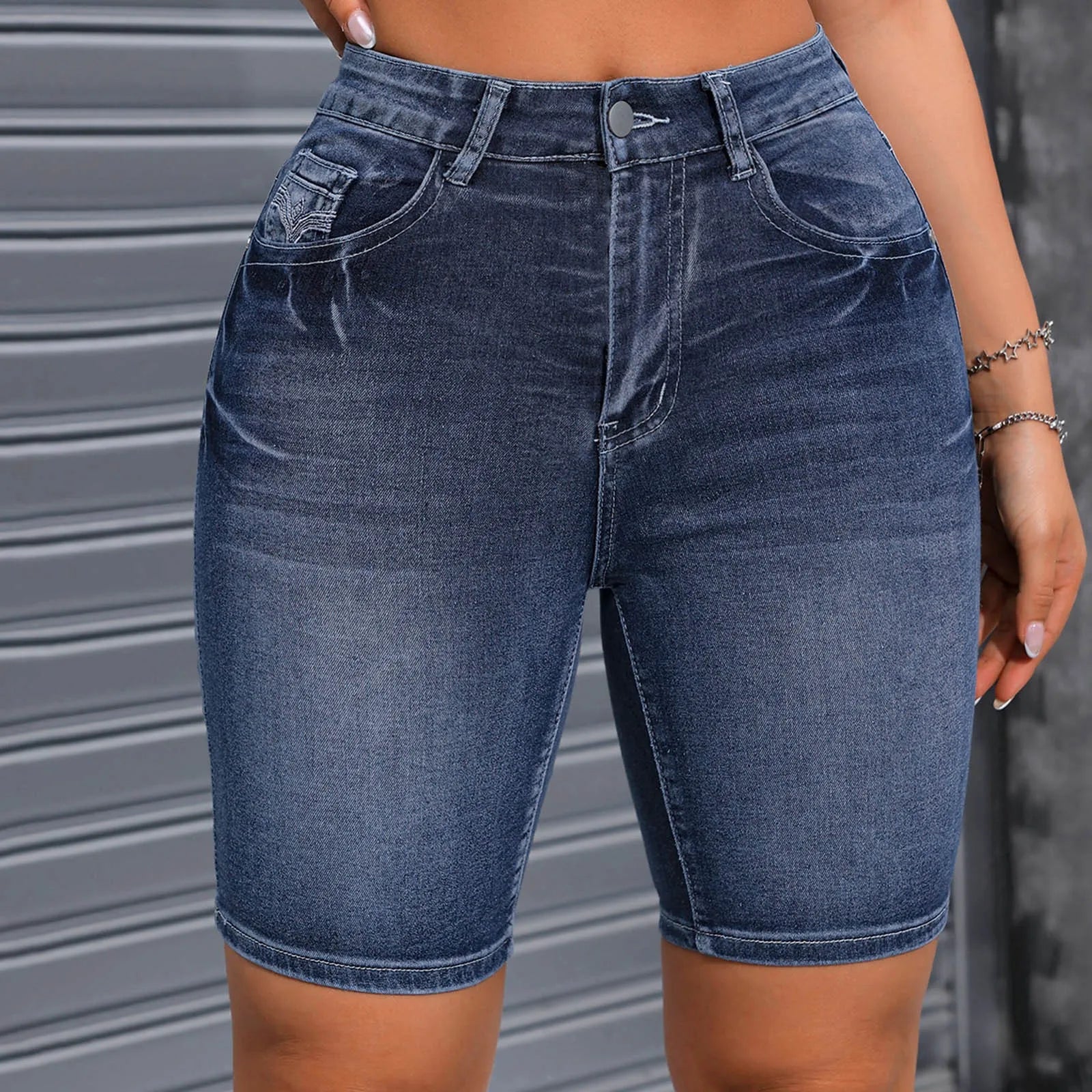 High Waist Denim Shorts for Women - Summer Stretch Casual Jeans