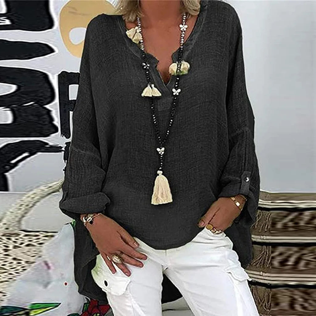 Plus Size Women's Top Summer V Neck Solid Casual Short Sleeve Blouse