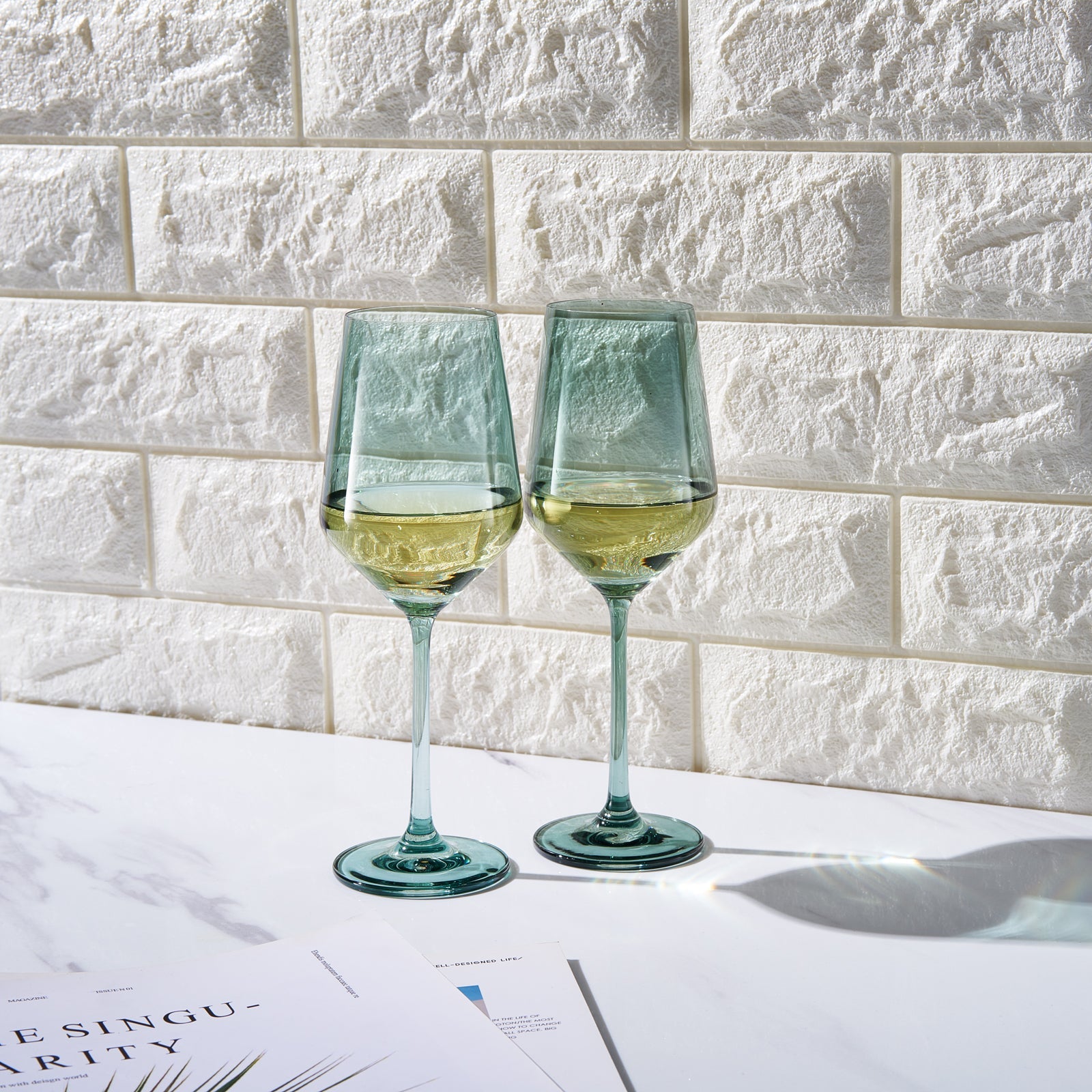 Tonal Stemmed Wine Glassware, Forest Green, Set of 2