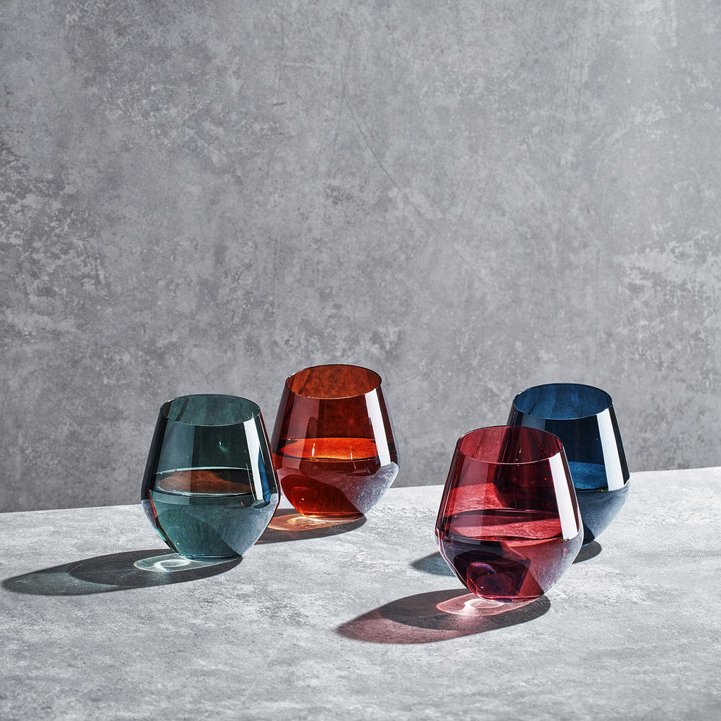 Tonal Slanted Stemless Wine Glassware, Set of 4
