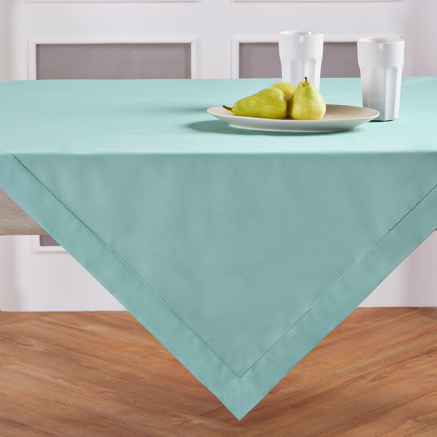 Cotton Linen Hemstitch Table Throw